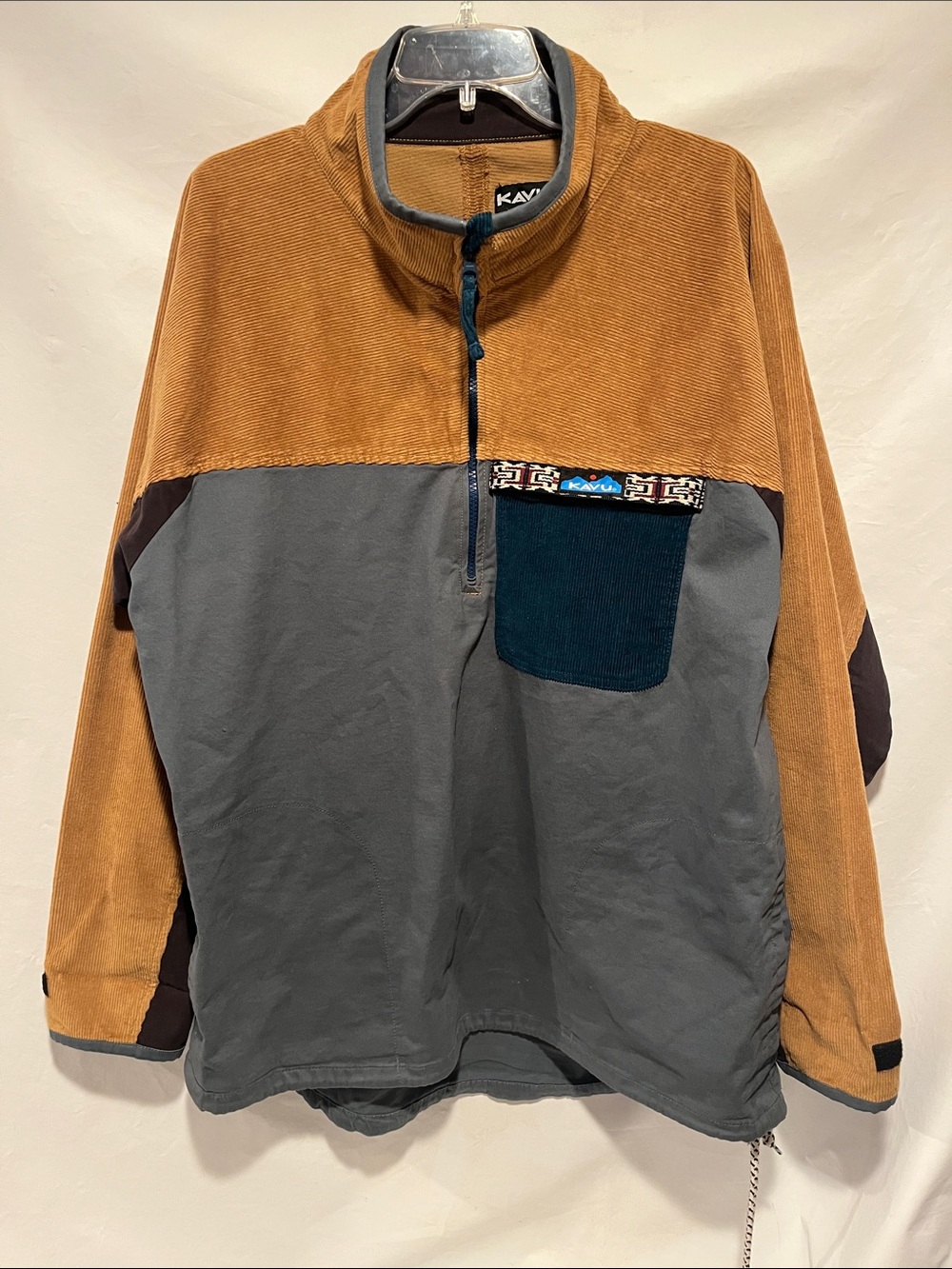 Kavu Two-Tone Corduroy and Canvas Half-Zip Pullover Jacket